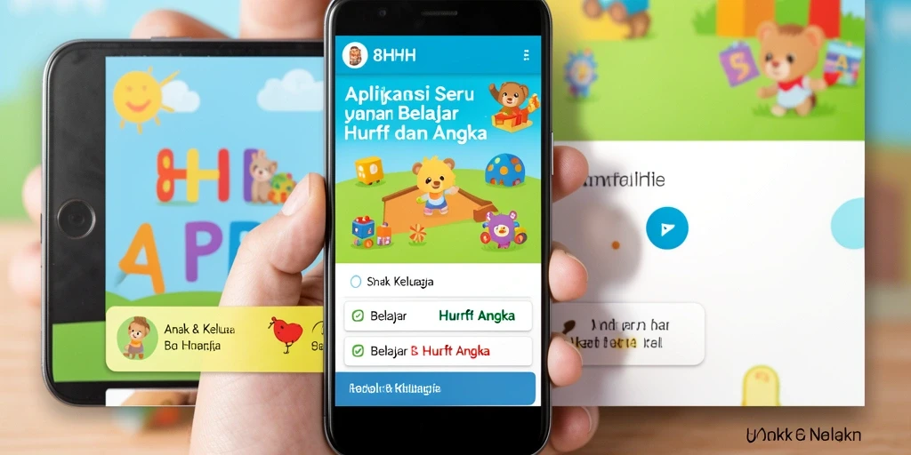 Antarmuka menarik dan fungsi edukatif aplikasi Belajar Huruf Angka.