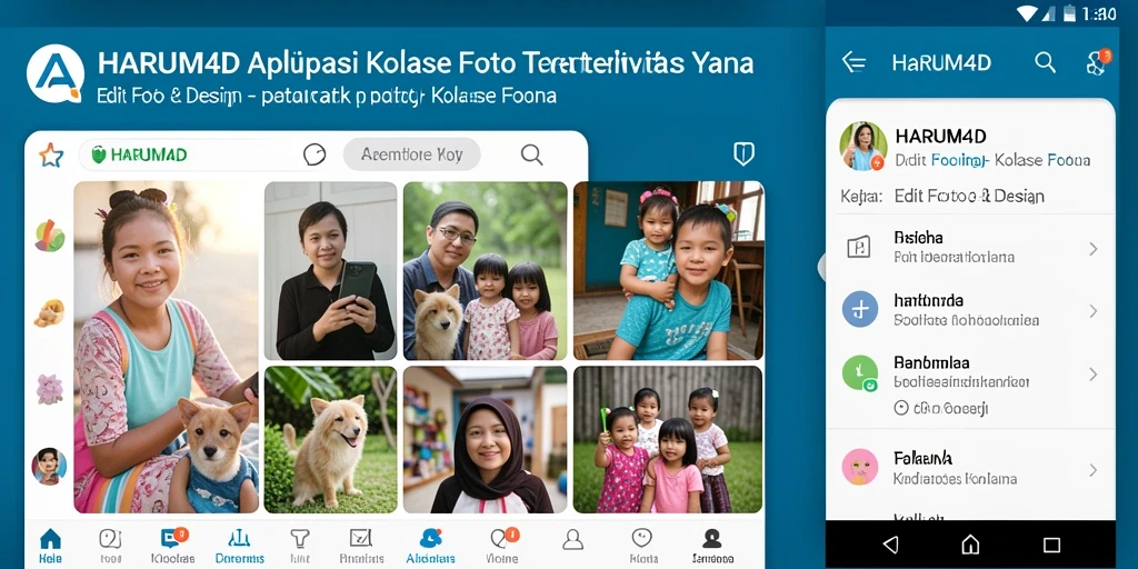 Screenshot antarmuka utama HARUM4D dengan kolase foto yang menawan.