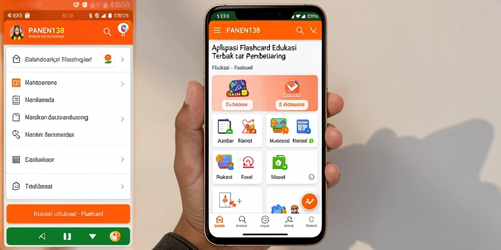 Tampilan antarmuka aplikasi Flashcard PANEN138 yang menarik dan informatif.