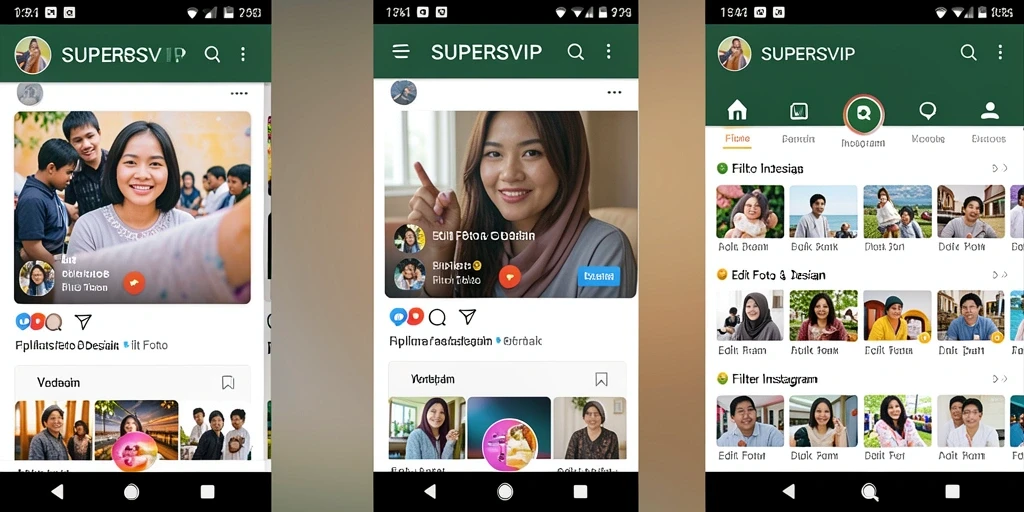 Tampilan antarmuka SUPERSVIP yang intuitif dengan berbagai pilihan filter Instagram.
